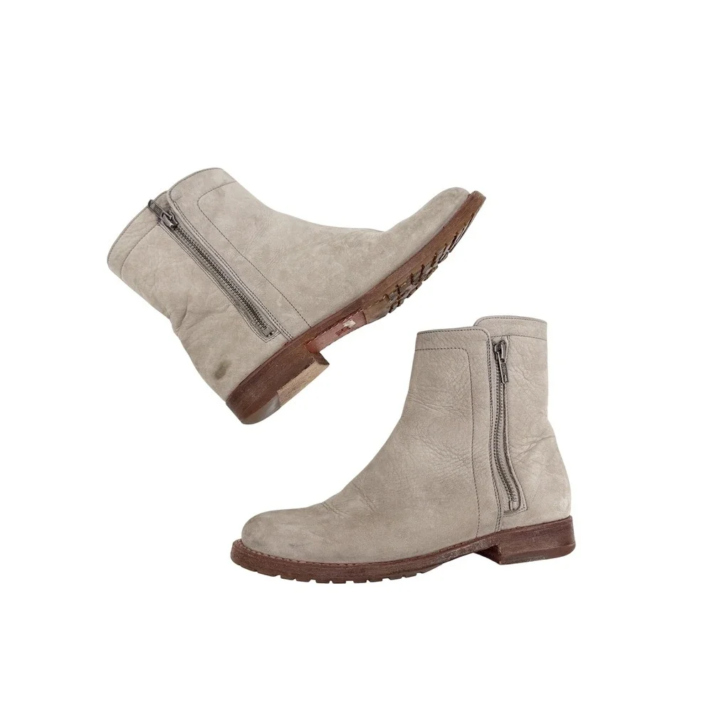 Frye Natalie Double Zip Grey Leather Ankle Boots Womens 7.5 B